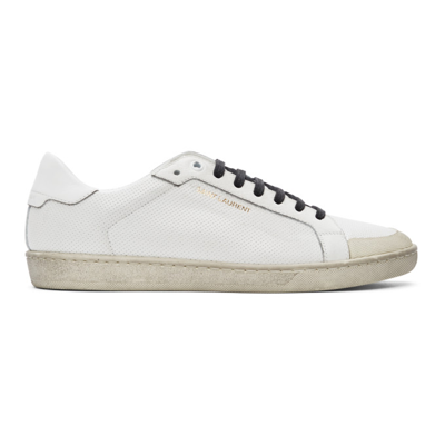 Shop Saint Laurent White Perforated Court Classic Sl/06 Sneakers In 9225 Whtblk