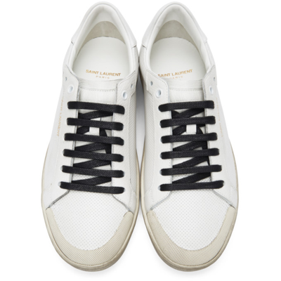 Shop Saint Laurent White Perforated Court Classic Sl/06 Sneakers In 9225 Whtblk