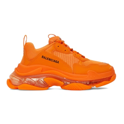 Shop Balenciaga Orange Clear Sole Triple S Sneakers In 7510 Orange