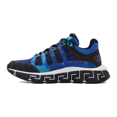 Shop Versace Black & Blue Trigreca Low-top Sneakers In 6x150 Blue