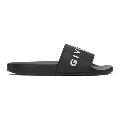 Shop Givenchy Black Logo Flat Sandals In 001 Black