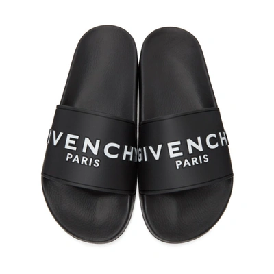 Shop Givenchy Black Logo Flat Sandals In 001 Black