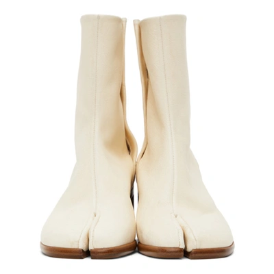 Shop Maison Margiela Off-white Mid Heel Tabi Boots In H8557 White