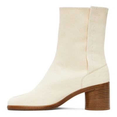 Shop Maison Margiela Off-white Mid Heel Tabi Boots In H8557 White