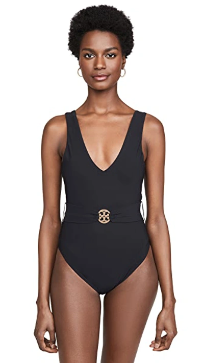 Shop Tory Burch Miller Plunge One Piece Black S