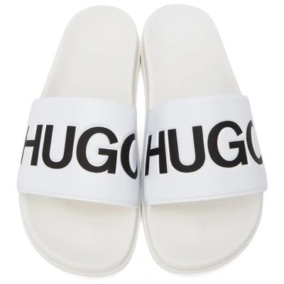Shop Hugo White Contrast Logo Slides In 120 Open White