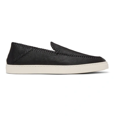 Shop Giorgio Armani Black Leather Washed Sneakers In K001 Blkblk