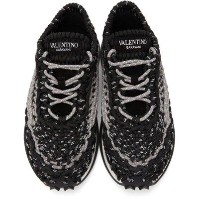 Shop Valentino Black & Grey Crochet Sneakers In 388nero-gre