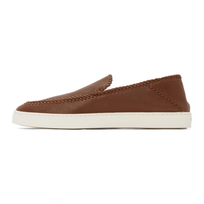 Shop Giorgio Armani Brown Leather Washed Sneakers In P013 Brown