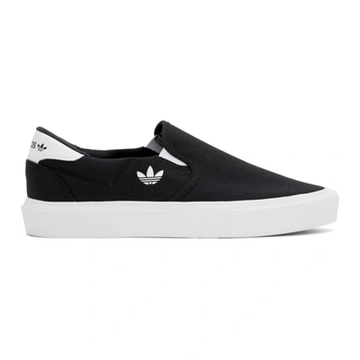 Shop Adidas Originals Black Court Rallye Slip-on Sneakers In Blk/blk/wht