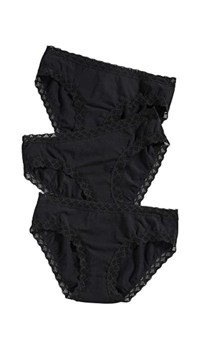 Natori Bliss Lace Trim High Rise Brief Underwear 3-pack 755058mp In Black