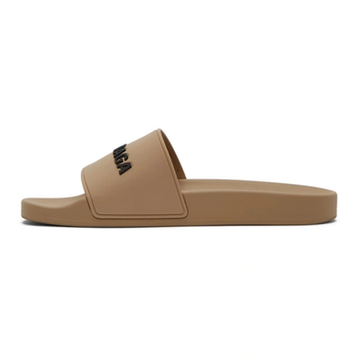 Shop Balenciaga Beige Logo Pool Slides In 9710 Beige/