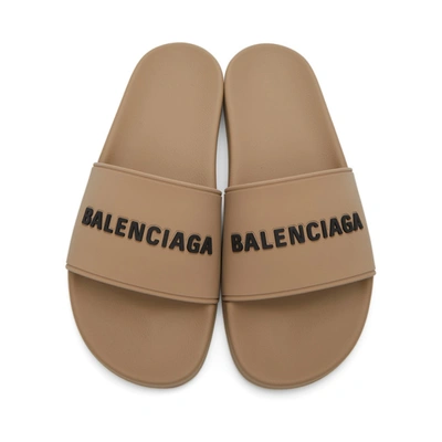 Shop Balenciaga Beige Logo Pool Slides In 9710 Beige/