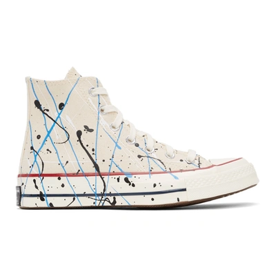 Shop Converse Off-white Archive Paint Splatter Chuck 70 High Sneakers In Egret/digital Blue/e