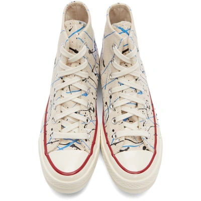 Shop Converse Off-white Archive Paint Splatter Chuck 70 High Sneakers In Egret/digital Blue/e