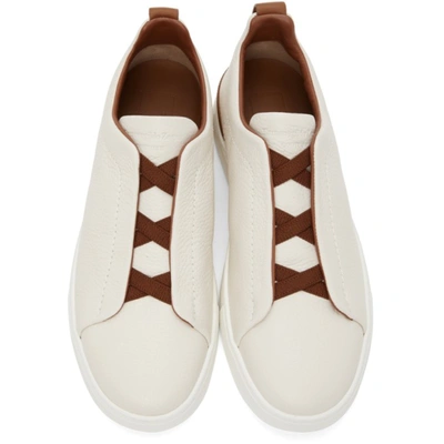 Shop Ermenegildo Zegna Off-white Deerskin Triple Stitch Sneakers In Nap White