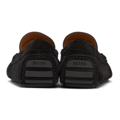 Shop Hugo Boss Black Suede Driver Moc Loafers In 001 Black