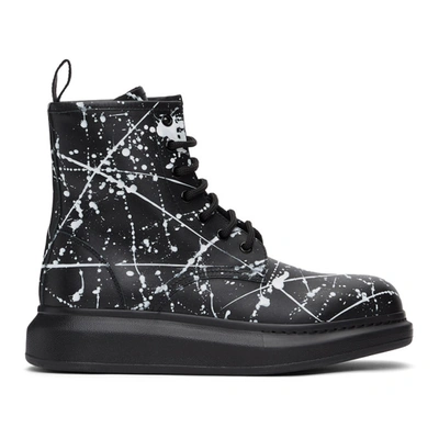 Shop Alexander Mcqueen Black & White Splatter Lace-up Boots In 1070 Black/white