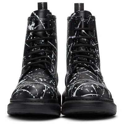 Shop Alexander Mcqueen Black & White Splatter Lace-up Boots In 1070 Black/white