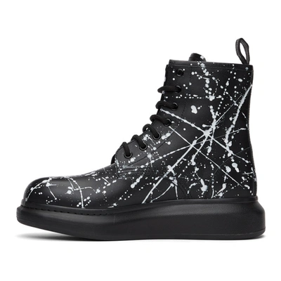 Shop Alexander Mcqueen Black & White Splatter Lace-up Boots In 1070 Black/white