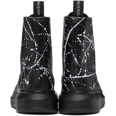 Shop Alexander Mcqueen Black & White Splatter Lace-up Boots In 1070 Black/white