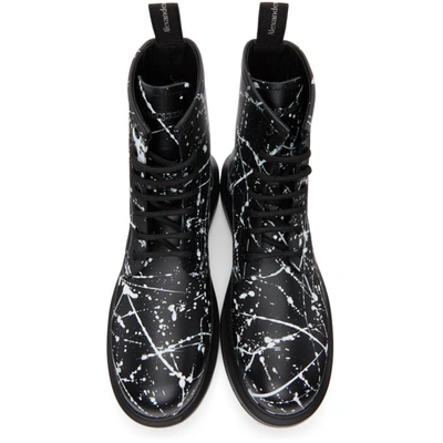 Shop Alexander Mcqueen Black & White Splatter Lace-up Boots In 1070 Black/white