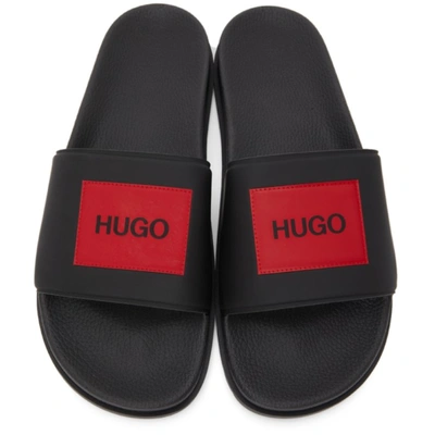 Shop Hugo Black Match Slides In 1 Black