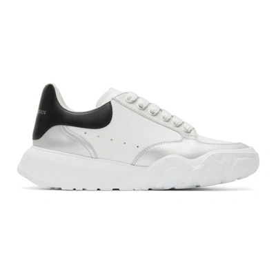 Shop Alexander Mcqueen White & Silver Court Trainer Sneakers In 9455 Whi/so.si./blk/