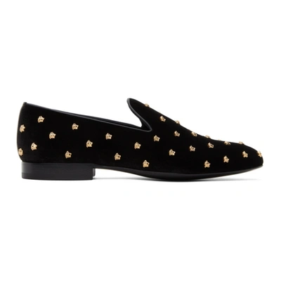 Shop Versace Black Velvet Medusa Stud Loafers In 1b00v Black