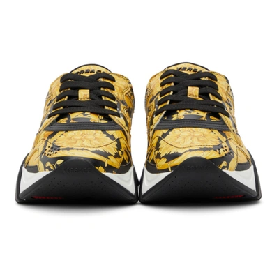 Shop Versace Black & Yellow Barocco Squalo Sneakers In D4191 Glblk
