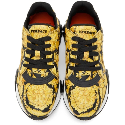 Shop Versace Black & Yellow Barocco Squalo Sneakers In D4191 Glblk
