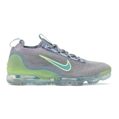 Shop Nike Grey & Green Air Vapormax 2021 Flyknit Sneakers In Gry/brly/al