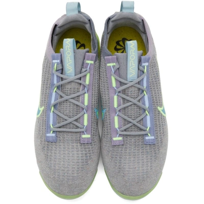 Shop Nike Grey & Green Air Vapormax 2021 Flyknit Sneakers In Gry/brly/al