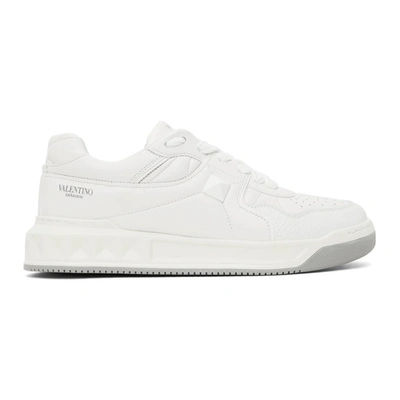 Shop Valentino White One Stud Sneakers In 0bo Bianco/bianco/bi