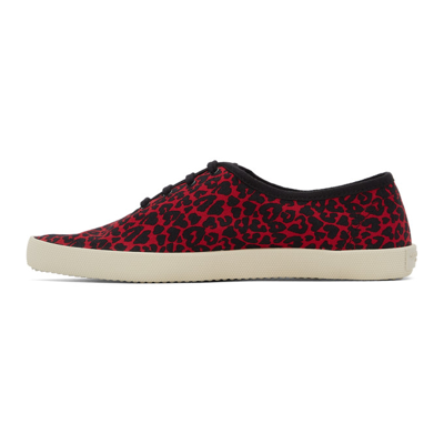 Shop Saint Laurent Red & Black Leopard Heart Print Sid Low-top Sneakers In 6561 Rosblk