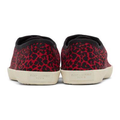 Shop Saint Laurent Red & Black Leopard Heart Print Sid Low-top Sneakers In 6561 Rosblk