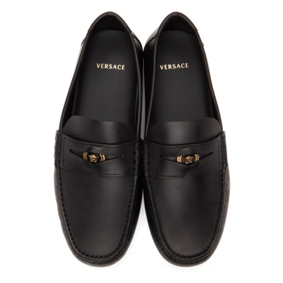 Shop Versace Black Leather Medusa Loafers In Kvo41 Black