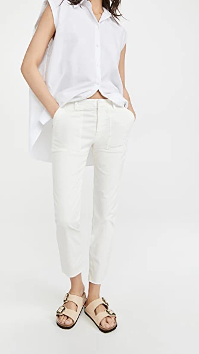 Nili Lotan Stretch Cotton Twill Crop Military Pants In Eggshell