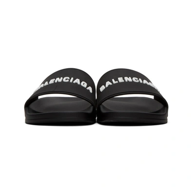 Shop Balenciaga Black & White Rubber Logo Pool Slides In 1006 Blkwht