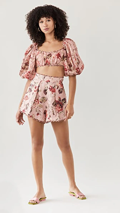 Shop Zimmermann Cassia Scallop Crop Top In Musk Floral