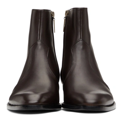 Shop Saint Laurent Brown Wyatt Zipped Boots In 2704 Ebony