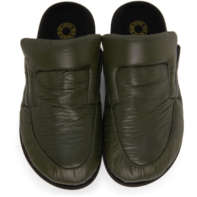 Shop Dries Van Noten Green Nylon Padded Open Back Loafers In 606 Kaki
