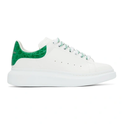 Shop Alexander Mcqueen White & Green Croc Oversized Sneakers In 9409 White/chrome Gr