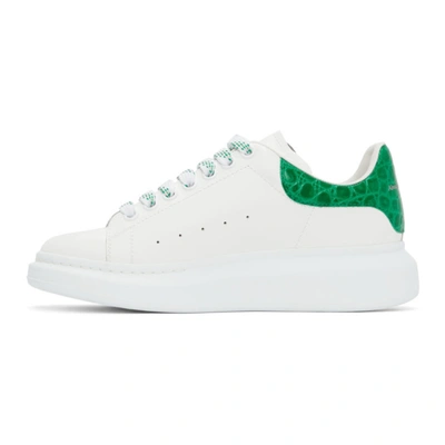 Shop Alexander Mcqueen White & Green Croc Oversized Sneakers In 9409 White/chrome Gr