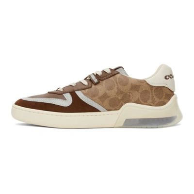 Shop Coach Brown & Tan Citysole Signature Court Sneakers In Tan/saddle