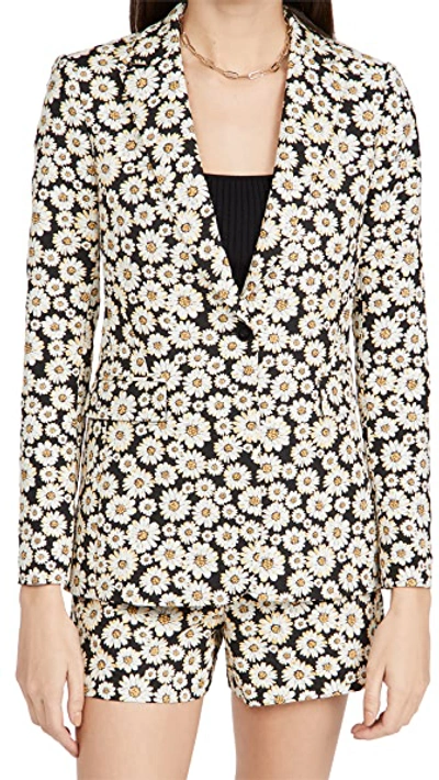 Shop Alice And Olivia Macey Notch Collar Fitted Blazer In Black/multi
