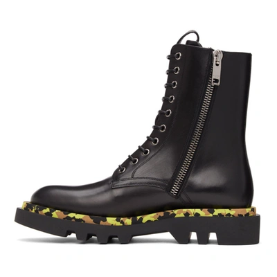 Shop Givenchy Black Leather Camo Combat Lace-up Boots In 001 Black