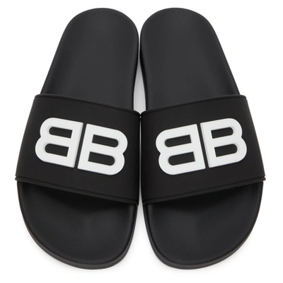 Shop Balenciaga Black Bb Pool Slides In 1090 Black