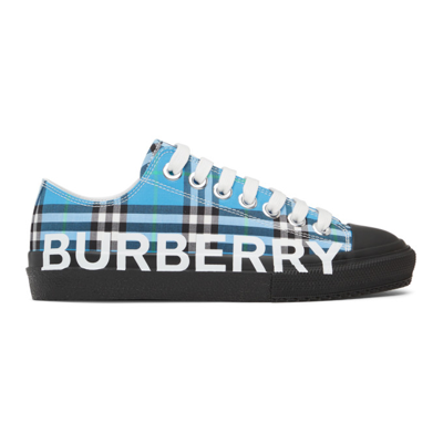 Shop Burberry Blue Check Larkhall Sneakers In Blue Azure