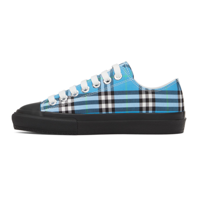 Shop Burberry Blue Check Larkhall Sneakers In Blue Azure